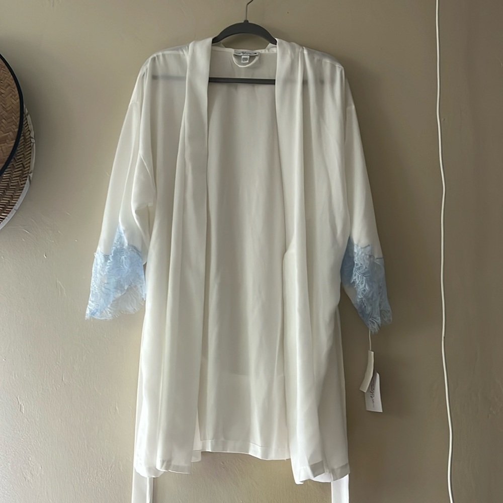 White Bridal Robe with Blue Lace